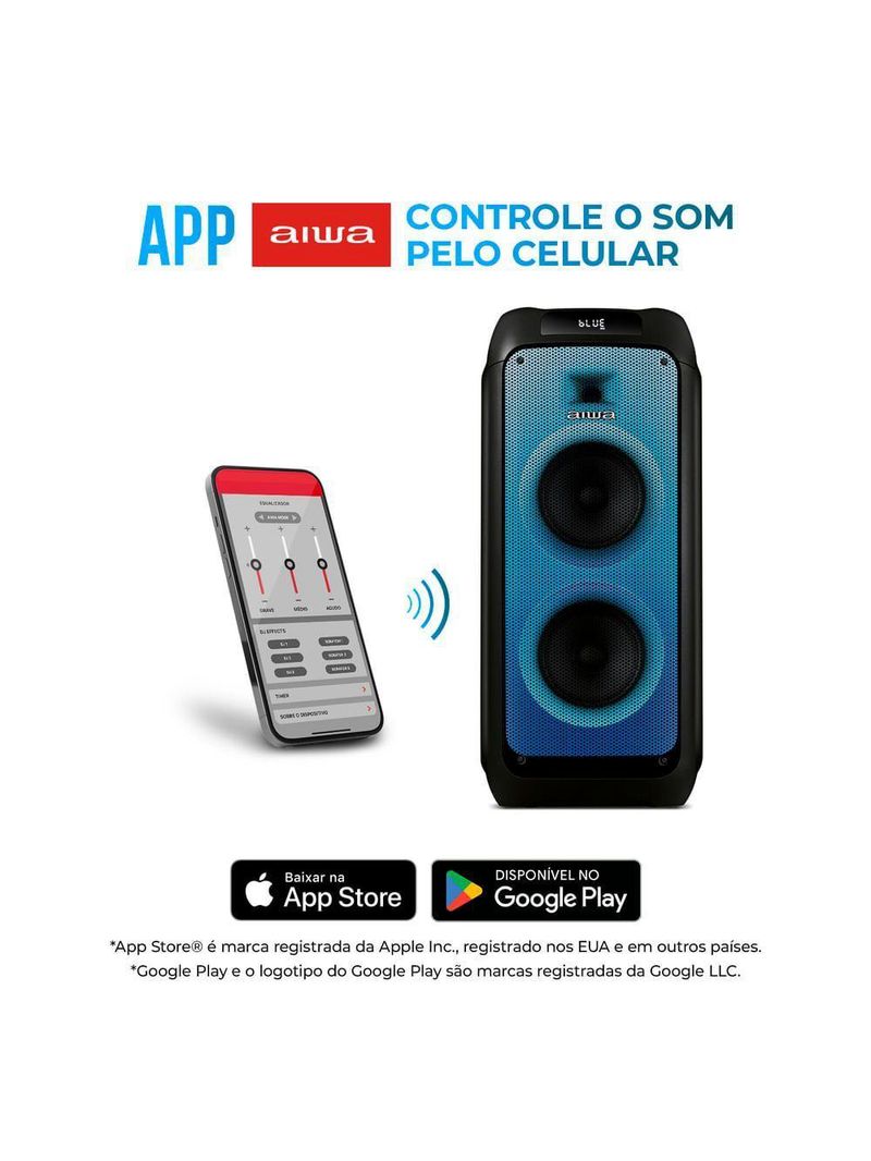 Caixa De Som Partybox Aiwa Pb-05 Bluetooth 20h Rgb Usb Tws Preto Bivolt