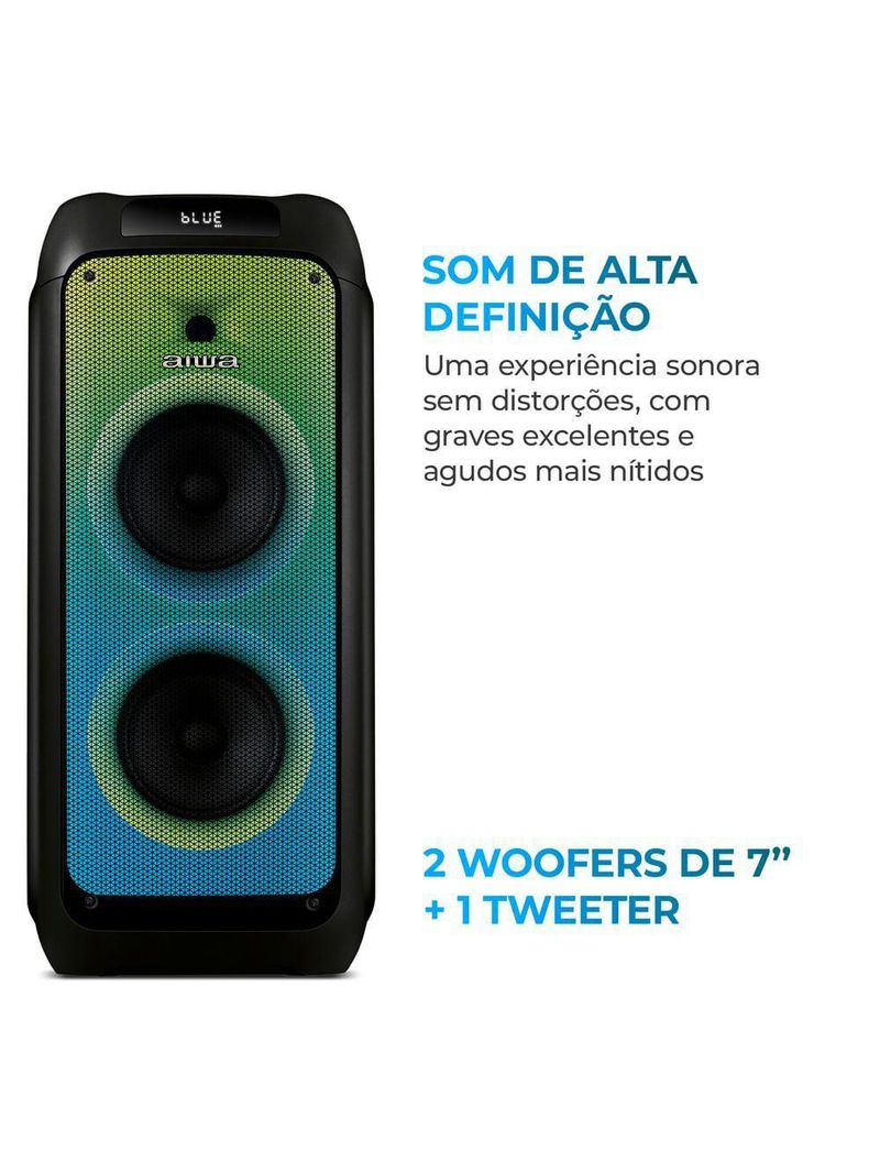 Caixa De Som Partybox Aiwa Pb-05 Bluetooth 20h Rgb Usb Tws Preto Bivolt