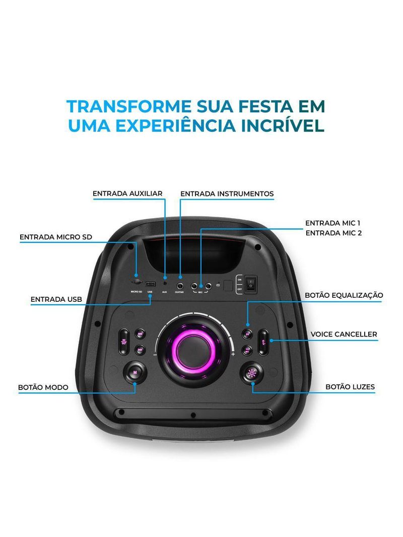 Caixa De Som Partybox Aiwa Pb-05 Bluetooth 20h Rgb Usb Tws Preto Bivolt