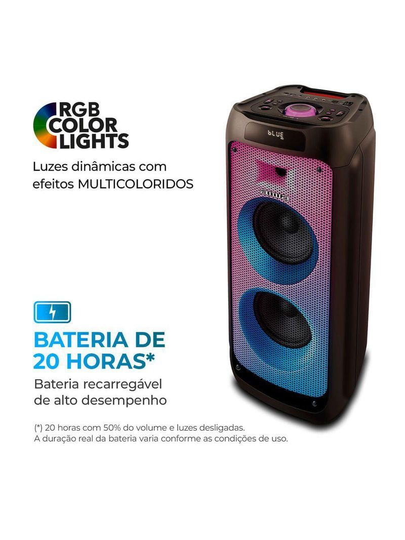 Caixa De Som Partybox Aiwa Pb-05 Bluetooth 20h Rgb Usb Tws Preto Bivolt