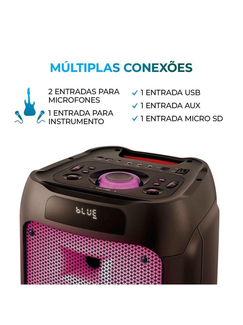 Caixa De Som Partybox Aiwa Pb-05 Bluetooth 20h Rgb Usb Tws Preto Bivolt