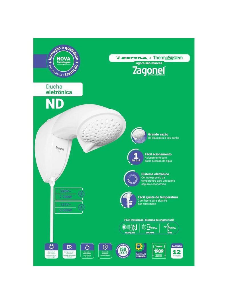 Zagonel Ducha Eletrônica Nd 7700w 220v Branco