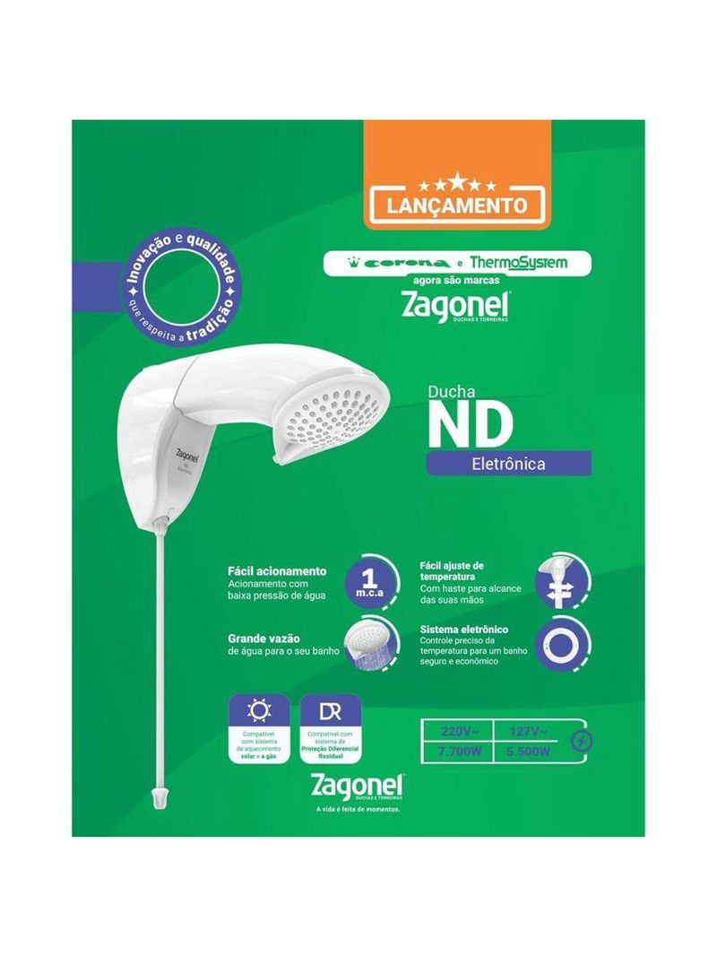Zagonel Ducha Eletrônica Nd 7700w 220v Branco