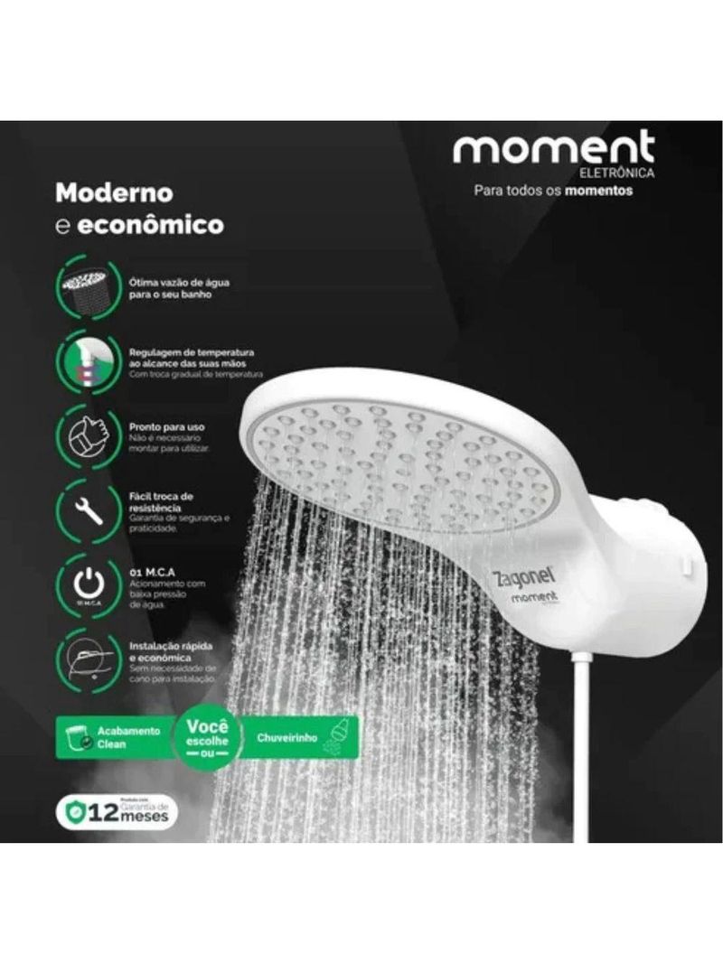 Ducha Eletrônica Moment Grande Vazão Zagonel Branco Potência 5500W 110V