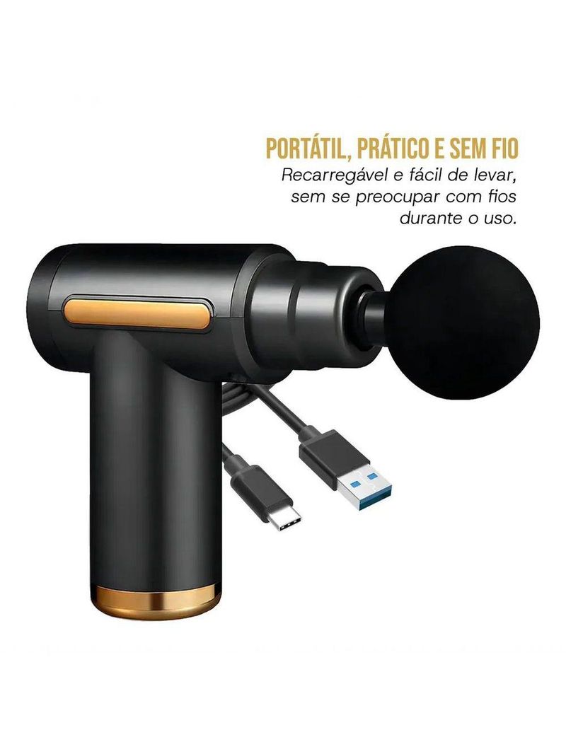 Massageador Pistola Elétrica Profissional Muscular Portátil Aparelho Fisioterapia Corporal, 6 Velocidades