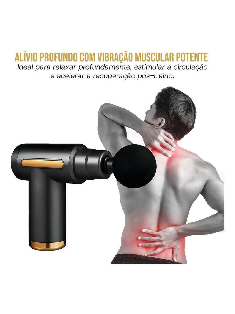 Massageador Pistola Elétrica Profissional Muscular Portátil Aparelho Fisioterapia Corporal, 6 Velocidades