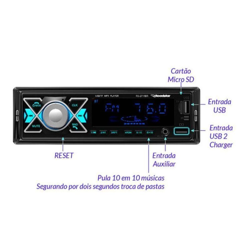 Auto Rádio Roadstar Rs2714br Plus Bluetooth