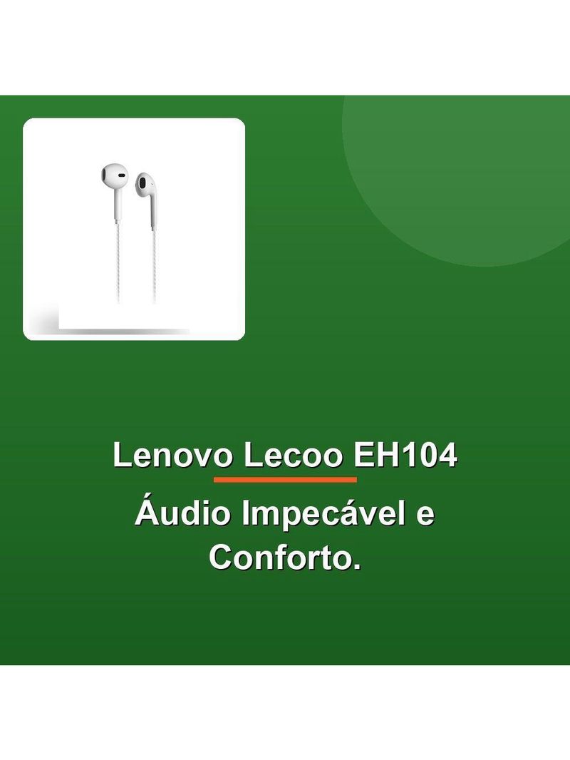 Fone De Ouvido Lenovo Lecoo Eh104 Intra P2 Branco