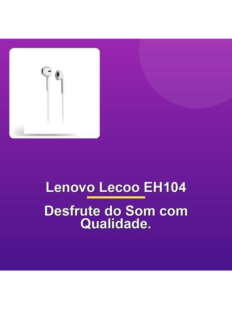 Fone De Ouvido Lenovo Lecoo Eh104 Intra P2 Branco