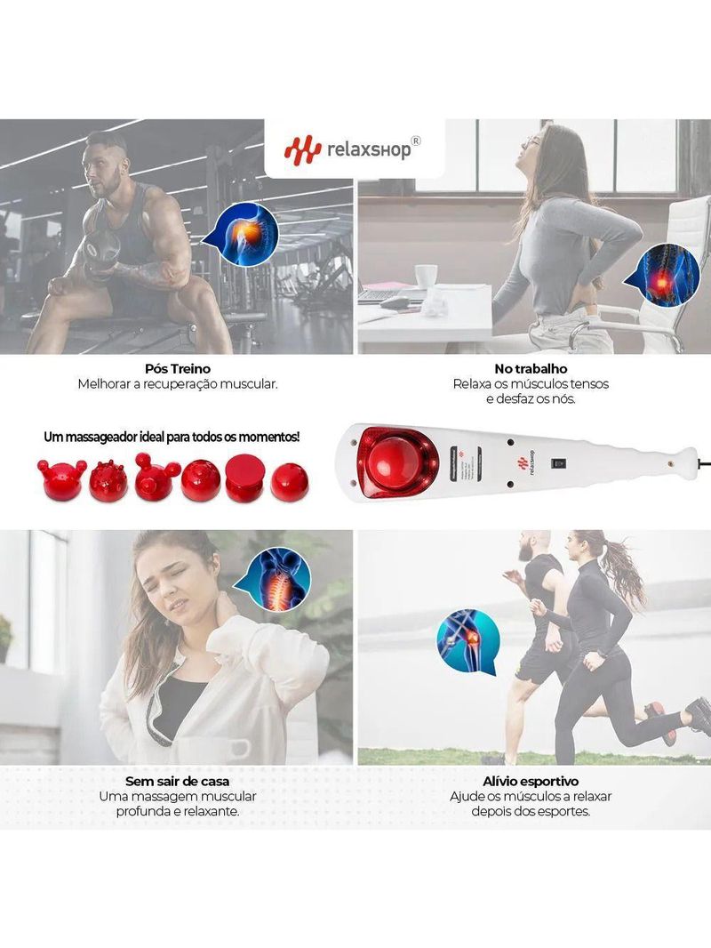 Massageador Manual Infravermelho Vibratório Percussão 220V