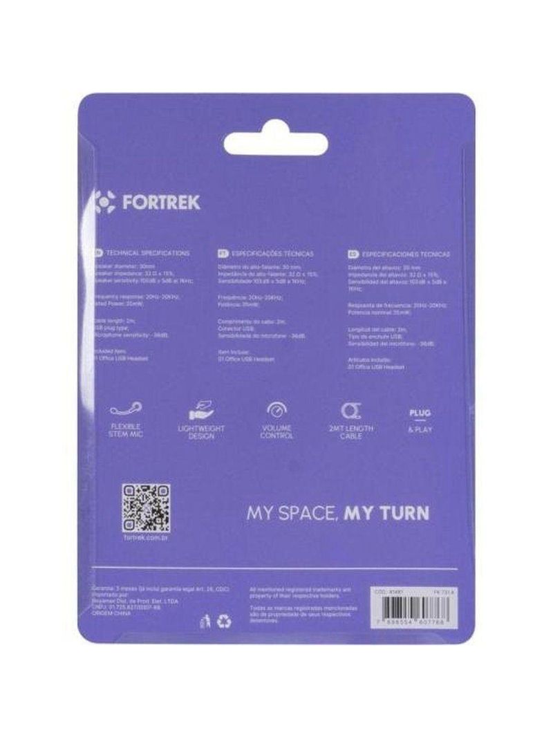 Headset Office Fortrek Fk731a Usb