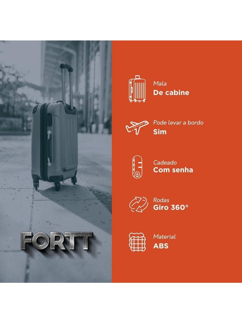 Mala de Bordo ABS 4 Rodas Future Fortt Preta MFB01-PT