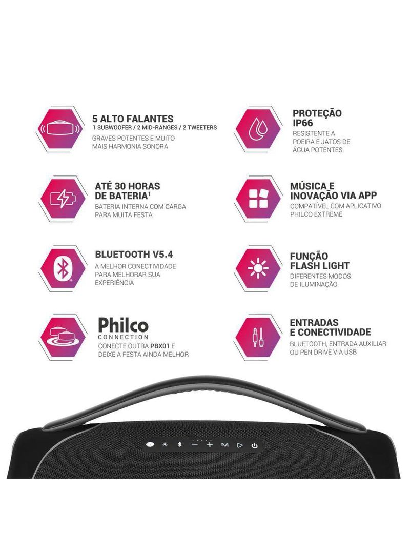 Boombox Philco Extreme Bluetooth V54 300W PBX01 Bivolt