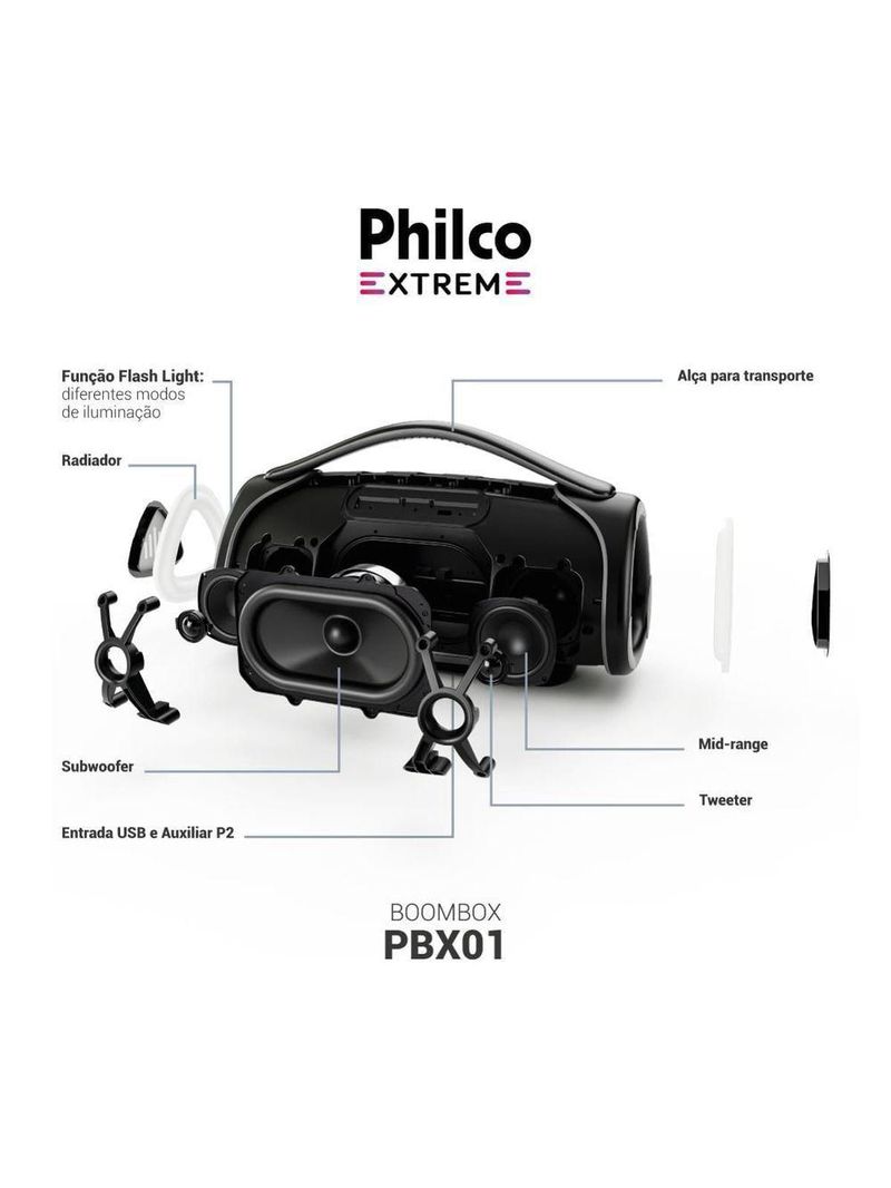 Boombox Philco Extreme Bluetooth V54 300W PBX01 Bivolt
