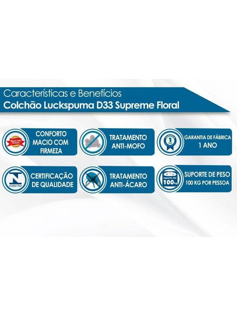 Colchão Casal Espuma D33 Supreme Floral Pró Saúde (138x188x17) - Luckspuma