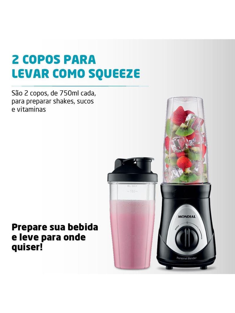 Liquidificador mondial personal blender dg 01 preto 300w com 2 velocidades