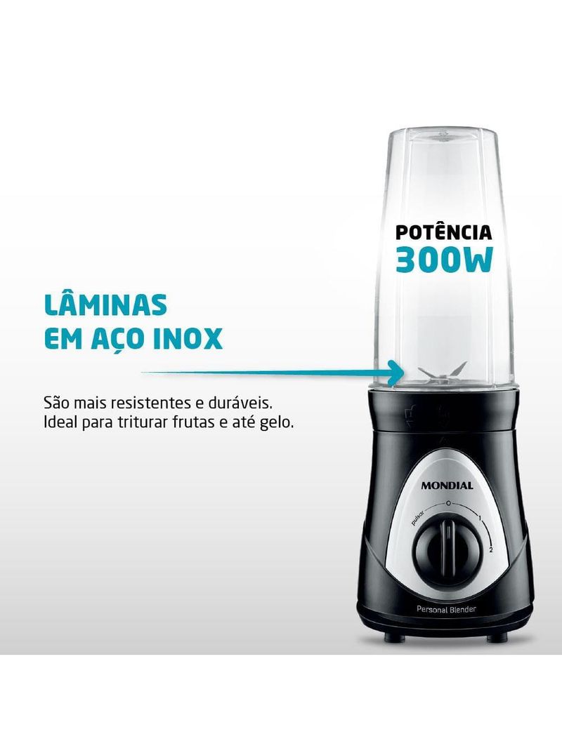 Liquidificador mondial personal blender dg 01 preto 300w com 2 velocidades
