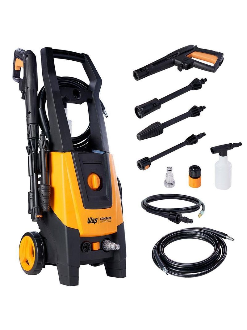 Lavadora de alta pressão wap combate turbo ultra 2600 2100psi com mangueira desentupidora e lança com bico regulável - 1700w
