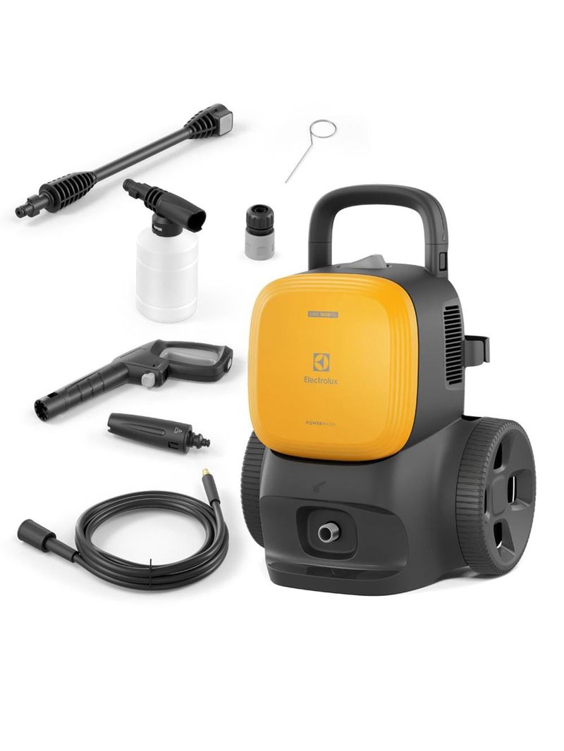 Lavadora de alta pressão electrolux powerwash 1400w com 1800psi, alça retrátil, engate rápido, bico vario, stop total e aplicador de detergente