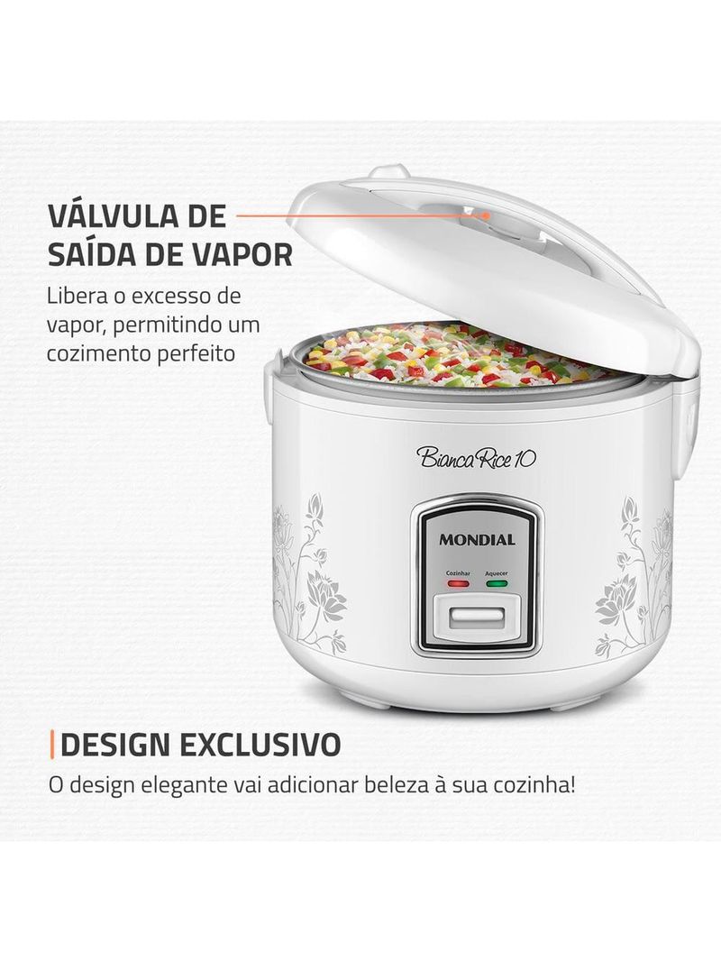 Panela elétrica de arroz mondial bianca rice pe-10 10 xícaras - branca