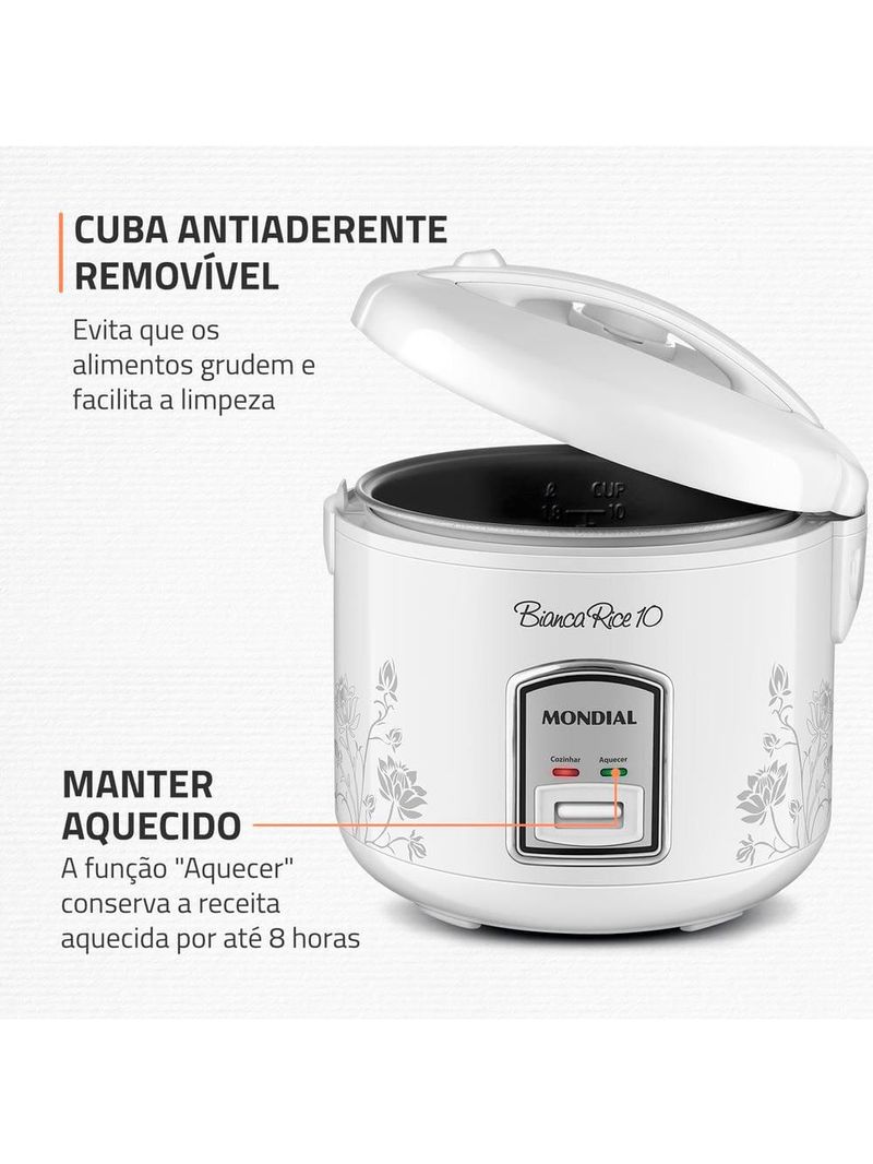 Panela elétrica de arroz mondial bianca rice pe-10 10 xícaras - branca