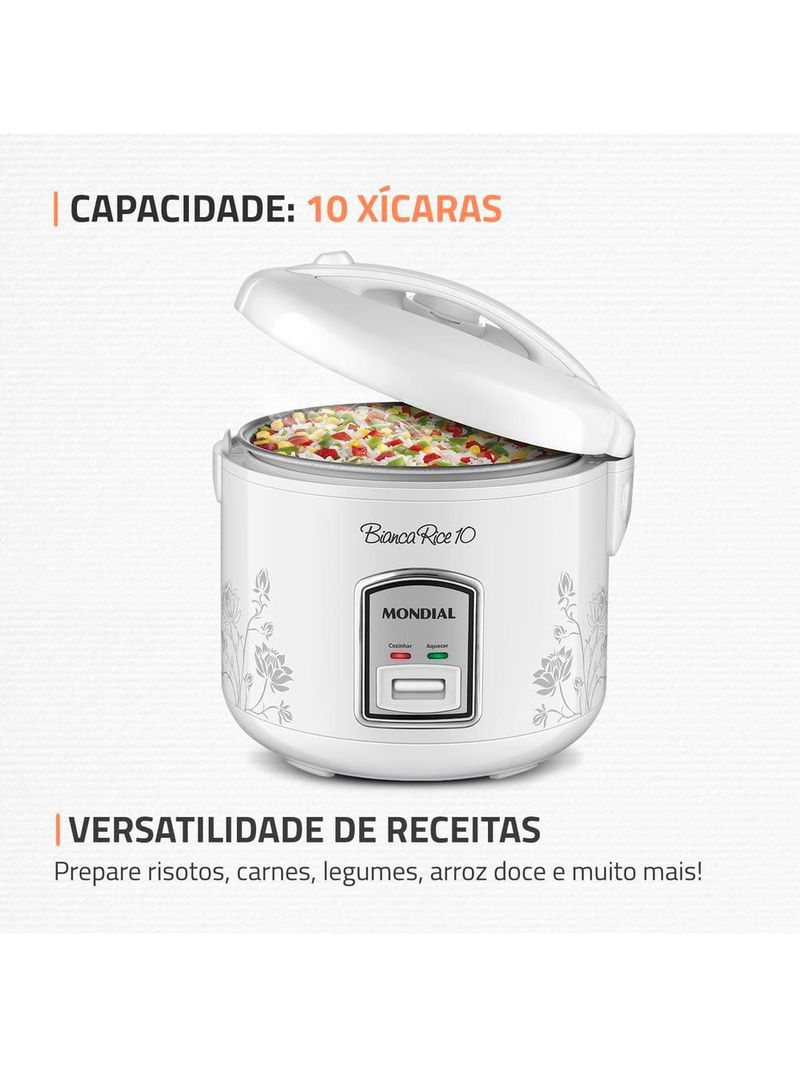 Panela elétrica de arroz mondial bianca rice pe-10 10 xícaras - branca