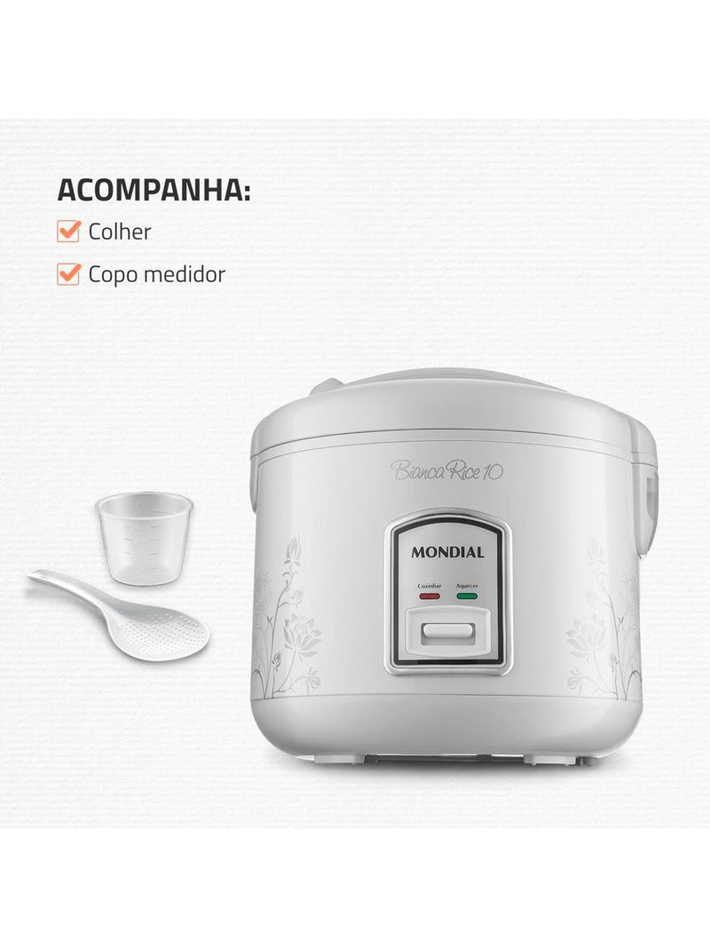 Panela elétrica de arroz mondial bianca rice pe-10 10 xícaras - branca