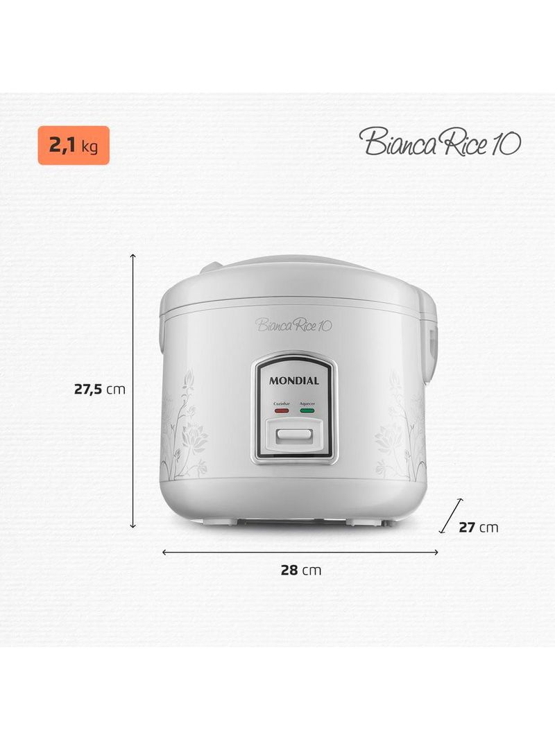 Panela elétrica de arroz mondial bianca rice pe-10 10 xícaras - branca