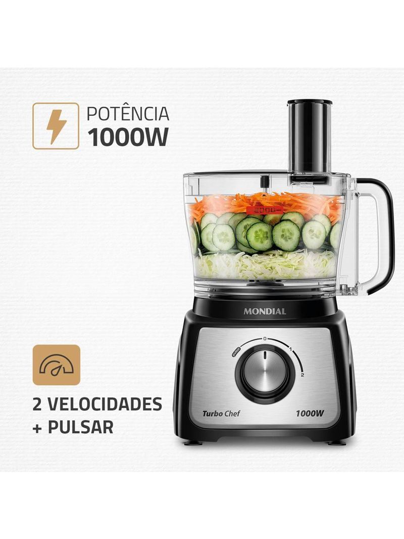 Multiprocessador de alimentos mondial turbo chef 9 em 1 mpn-01-bf 2 velocidades + pulsar 1000 w