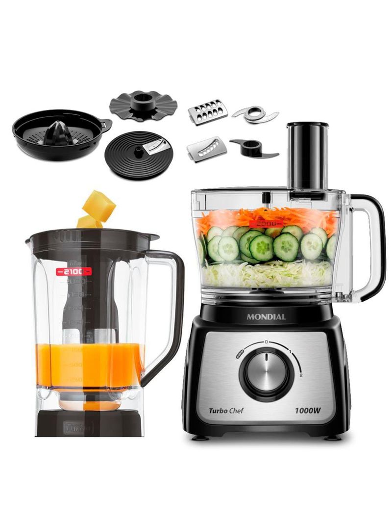 Multiprocessador de alimentos mondial turbo chef 9 em 1 mpn-01-bf 2 velocidades + pulsar 1000 w