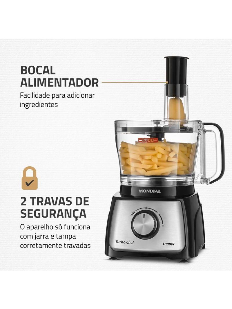 Multiprocessador de alimentos mondial turbo chef 9 em 1 mpn-01-bf 2 velocidades + pulsar 1000 w