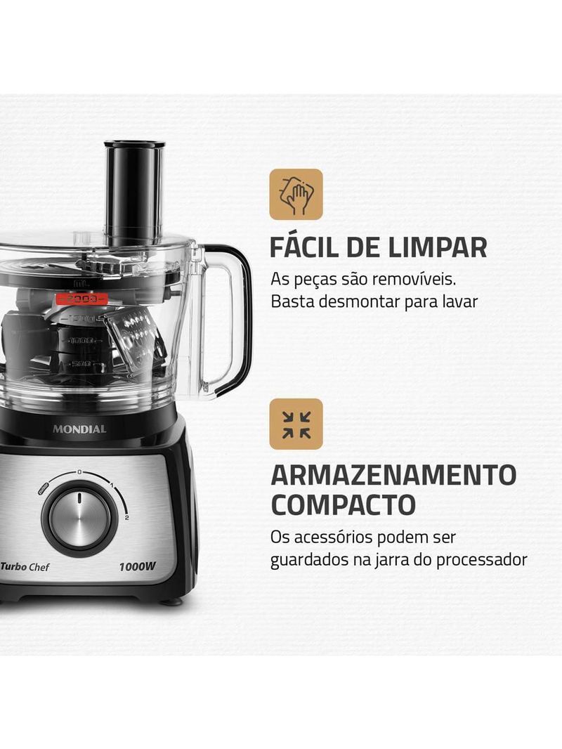 Multiprocessador de alimentos mondial turbo chef 9 em 1 mpn-01-bf 2 velocidades + pulsar 1000 w