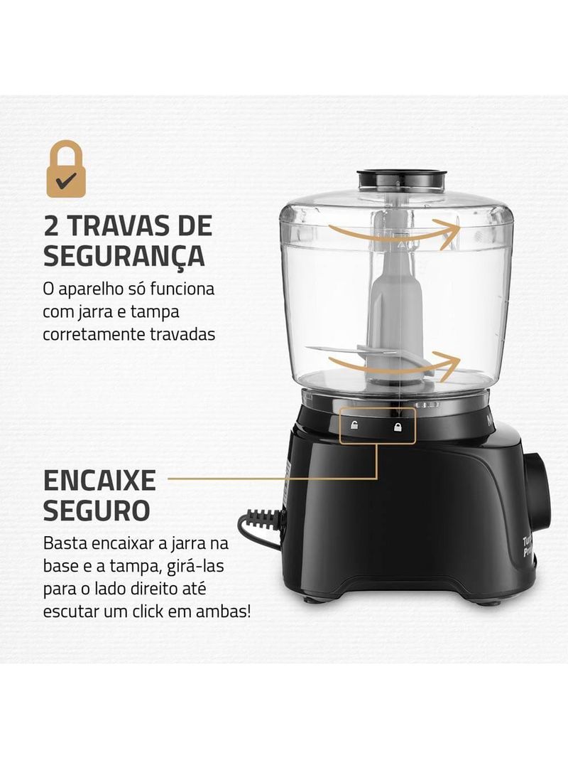 Mini processador de alimentos mondial turbo pratic mp-16 300w - preto