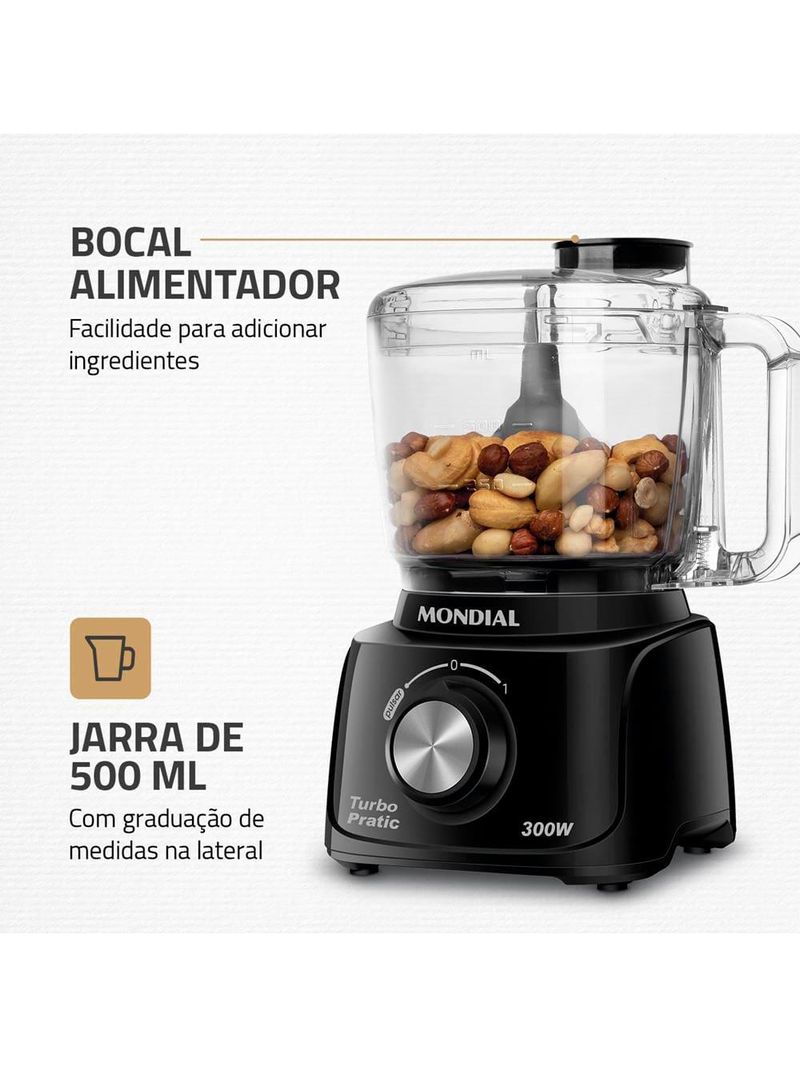 Mini processador de alimentos mondial turbo pratic mp-16 300w - preto