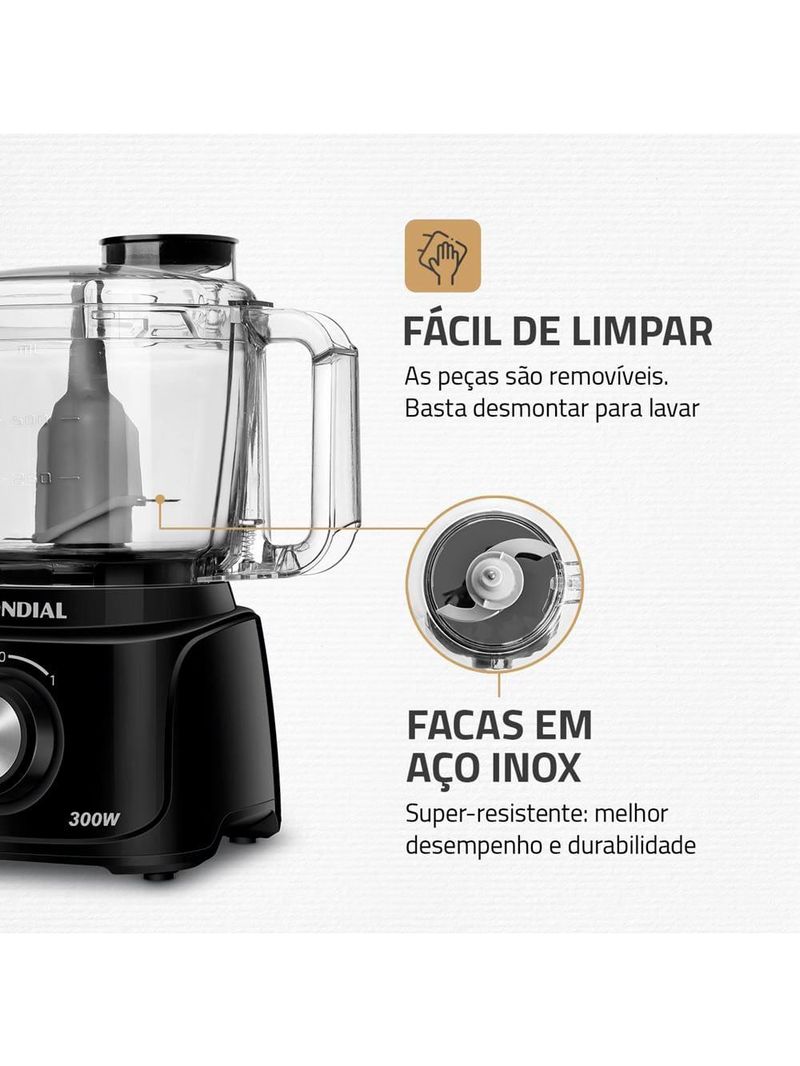 Mini processador de alimentos mondial turbo pratic mp-16 300w - preto