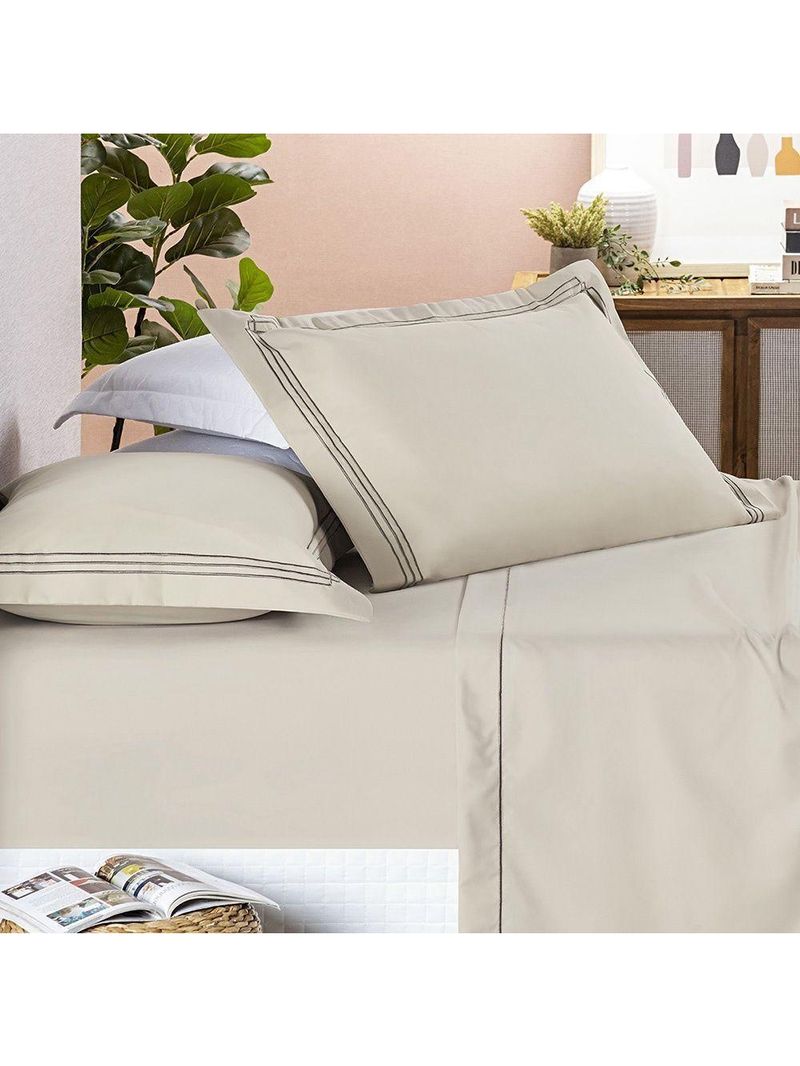 Jogo De Cama Trio 400 Fios King 04 Peças 100% Poliéster - Caqui