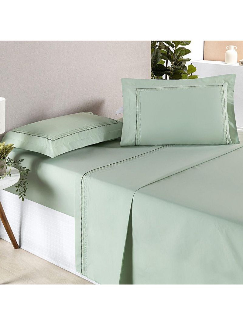Jogo De Cama Ellos 200 Fios King 04 Peças 80% Algodão / 20% Poliéster - Menta