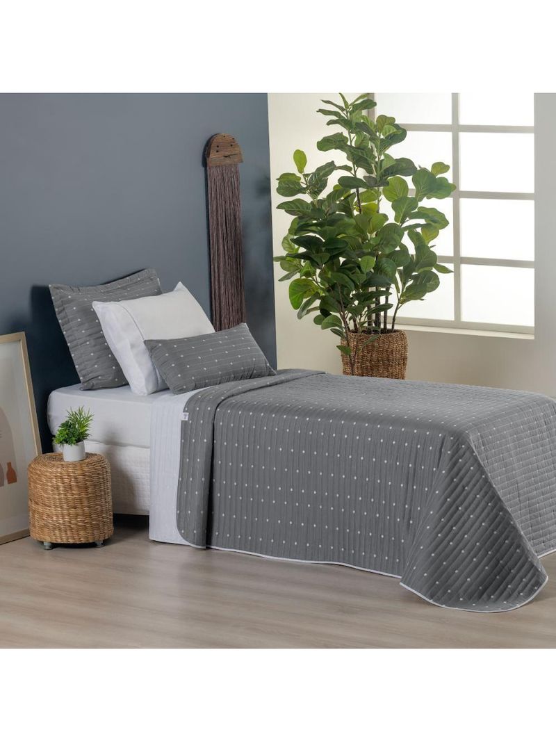 Kit Cobre Leito Solteiro 2 Peças Bordado Urbany Hipercal 400 Fios 100% Poliéster - Cinza