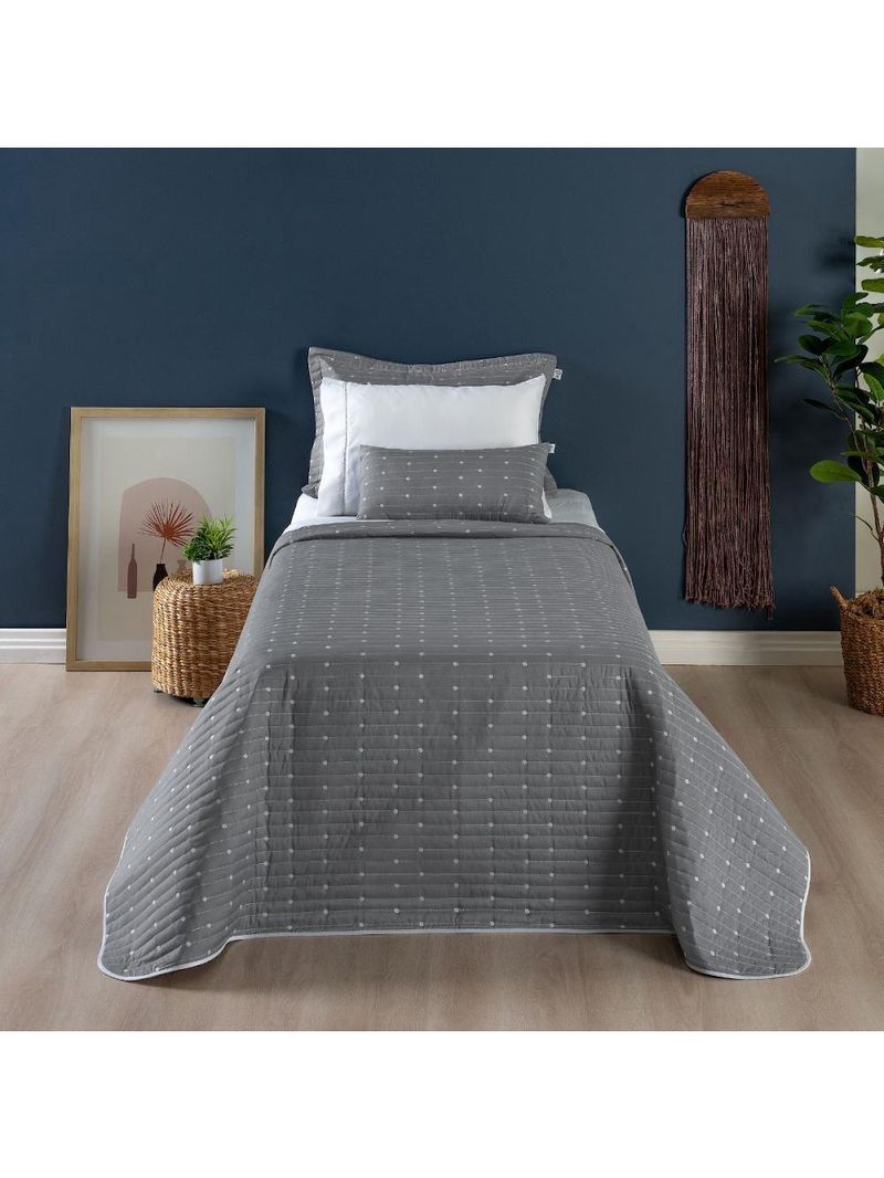 Kit Cobre Leito Solteiro 2 Peças Bordado Urbany Hipercal 400 Fios 100% Poliéster - Cinza