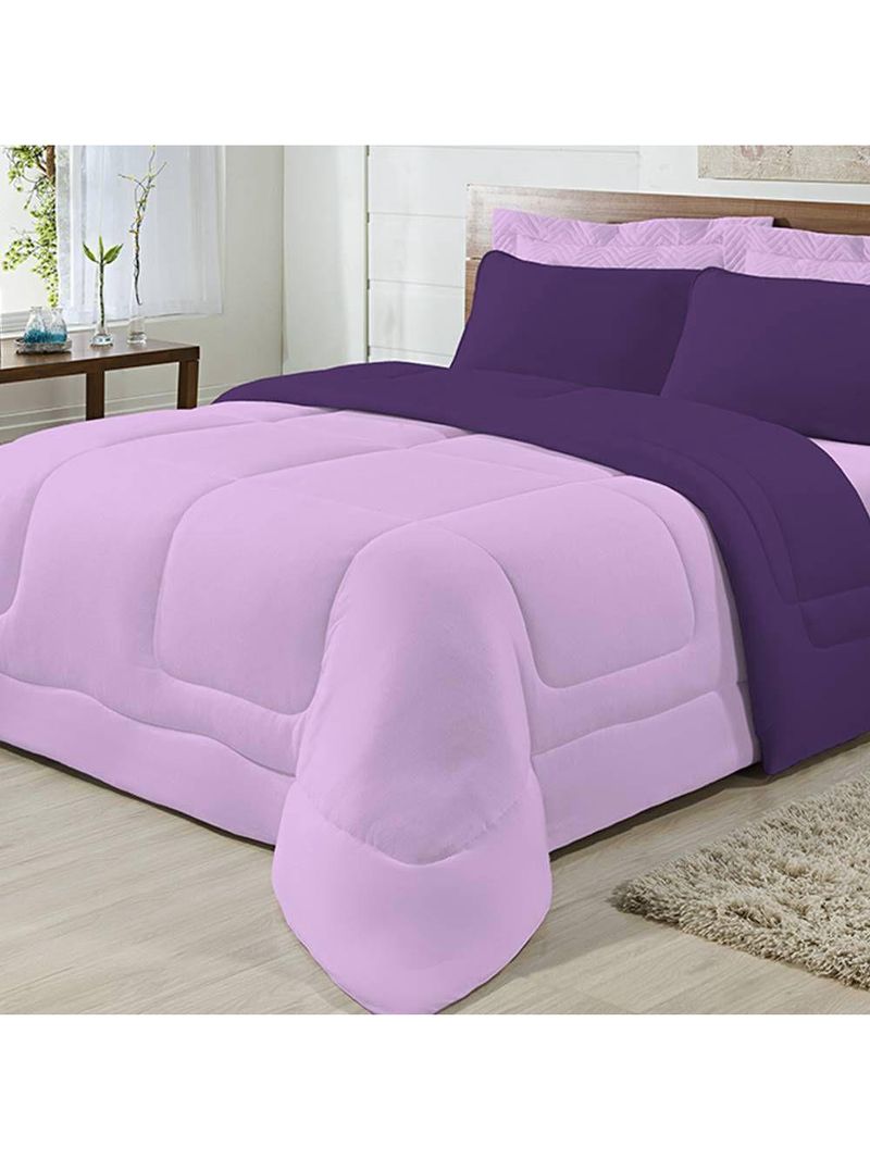 Edredom Dupla Face 100% Algodão Malha Queen Gran Moratta 01 Peça - Roxo- Lilas