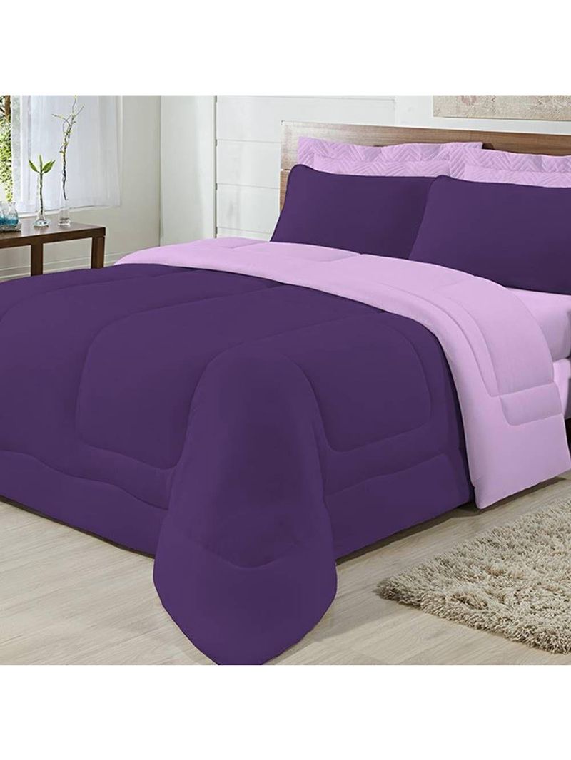 Edredom Dupla Face 100% Algodão Malha Queen Gran Moratta 01 Peça - Roxo- Lilas