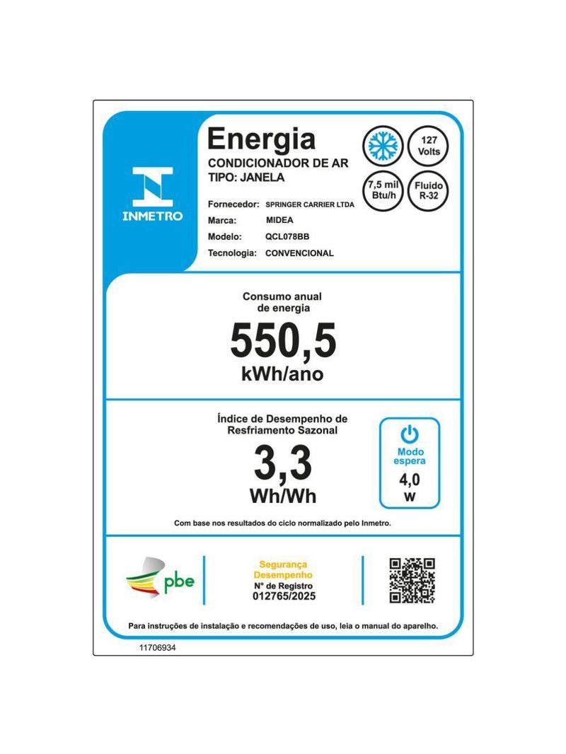 Ar Condicionado Janela Mecânico Midea 75000 BTUs Frio 127V QCL078BB
