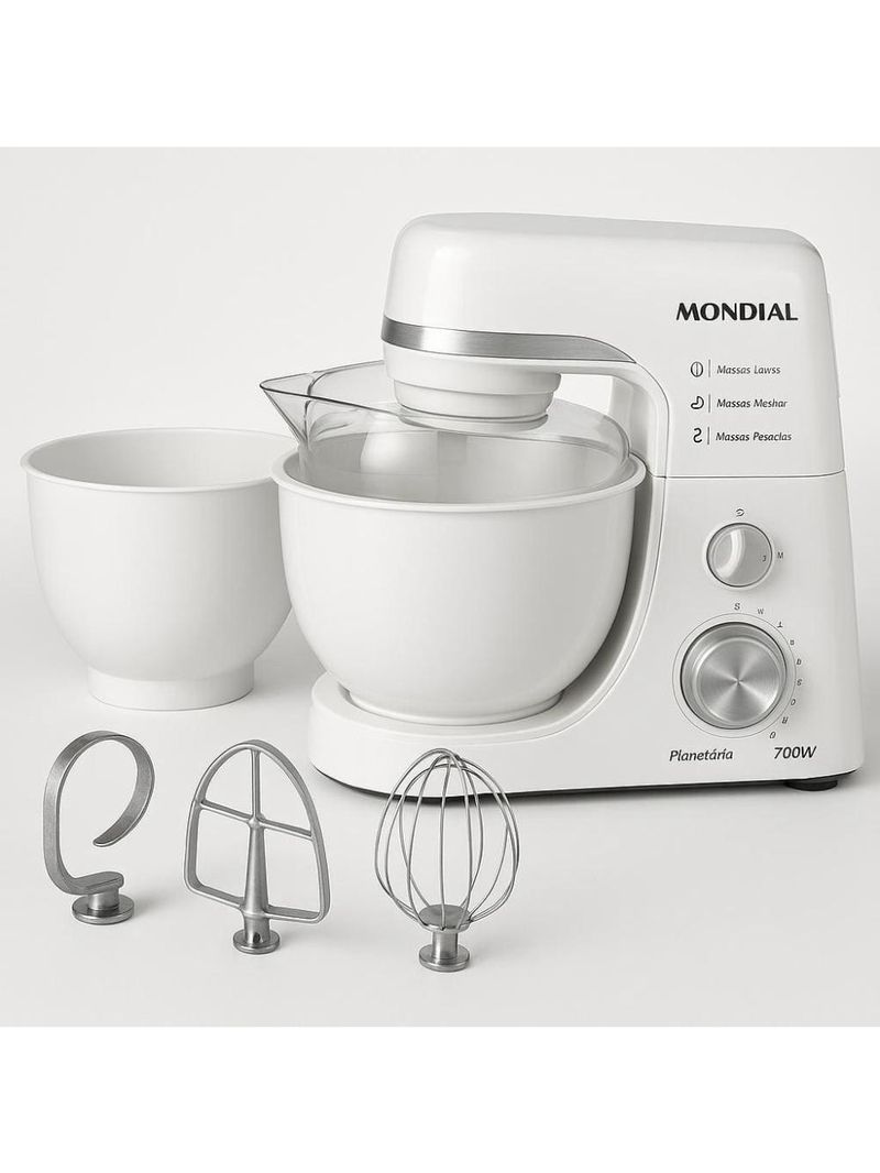 Batedeira planetária mondial bp-03w-2b com 12 velocidades e 700w - branca
