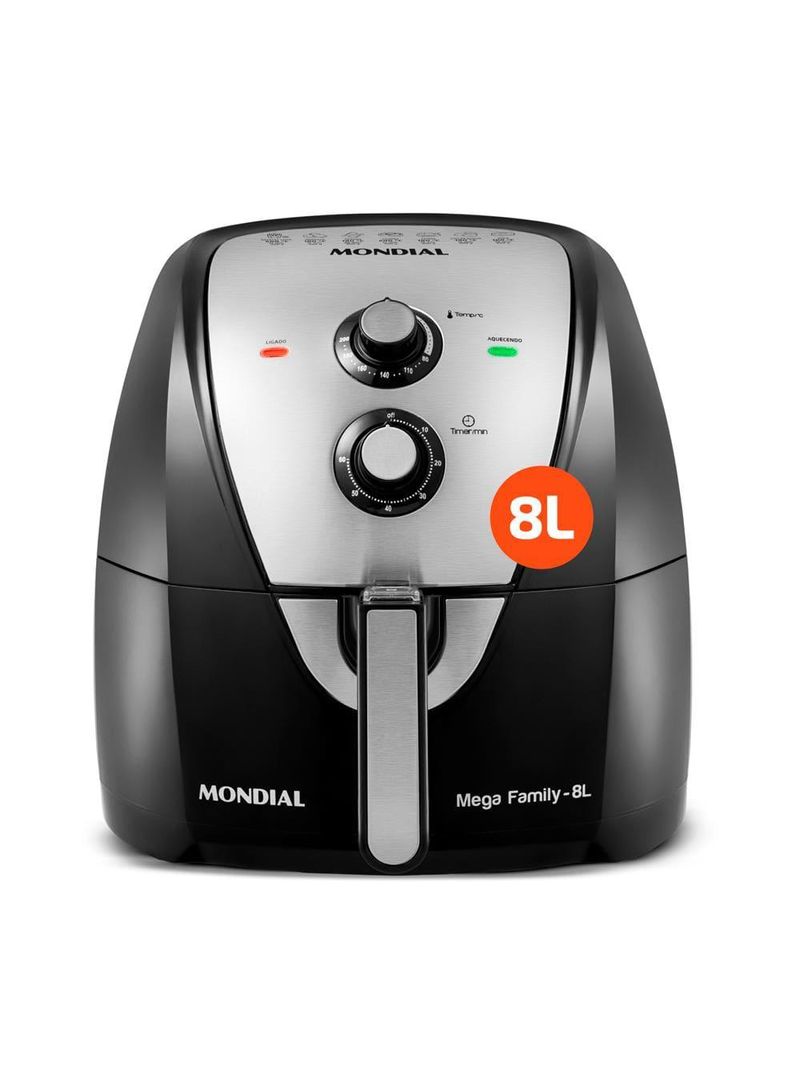 Fritadeira elétrica sem Óleo air fryer mondial mega family afn-80-bi 8l preta/inox