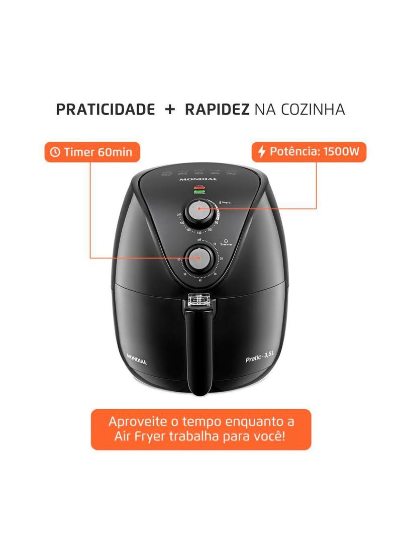 Fritadeira elétrica sem Óleo air fryer mondial af35-bf mk ne 1500w 3,5 litros - preta