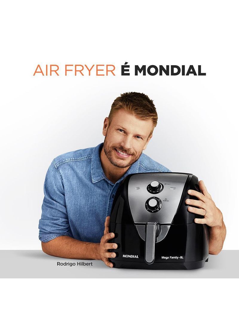 Fritadeira elétrica sem Óleo air fryer mondial mega family afn-80-bi 8l preta/inox