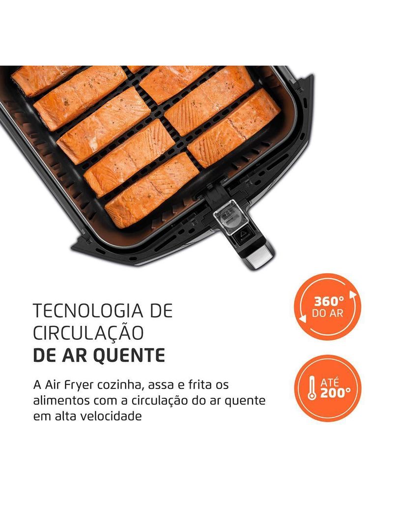 Fritadeira elétrica sem Óleo air fryer mondial mega family afn-80-bi 8l preta/inox
