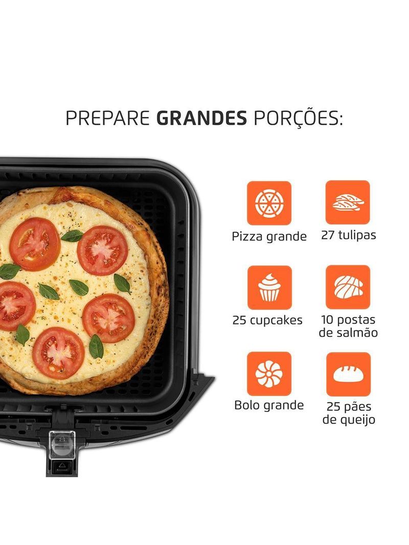 Fritadeira elétrica sem Óleo air fryer mondial mega family afn-80-bi 8l preta/inox