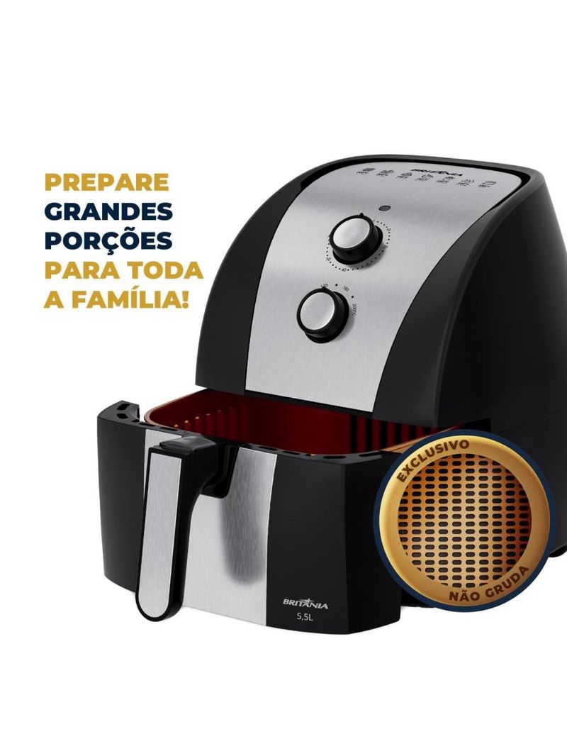 Fritadeira elétrica britânia bfr51 gold 5,5l 1500w air flow preta
