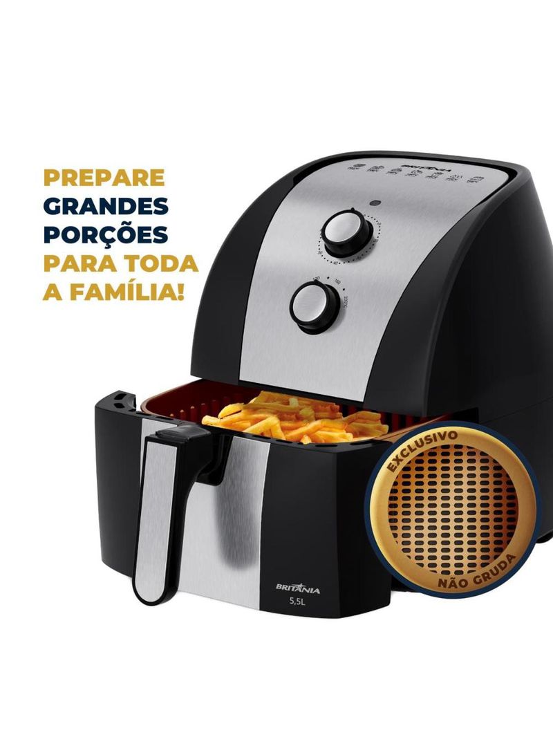 Fritadeira elétrica britânia bfr51 gold 5,5l 1500w air flow preta